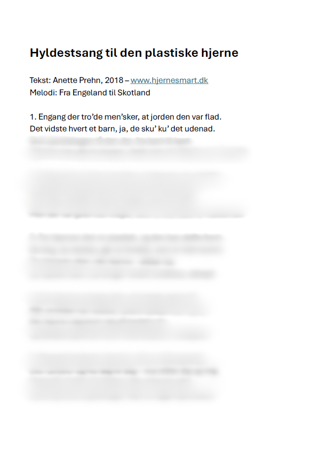 Hyldestsang til den plastiske hjerne - tekst